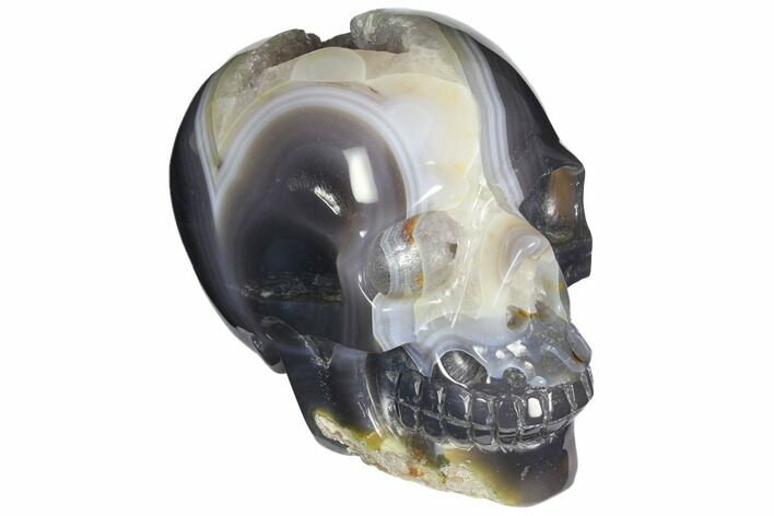 Polished Banded Agate Skull with Amethyst Crystal Pocket #148118